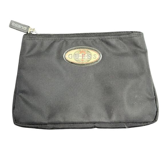 Vintage Guess- Mini Pouch- Holographic logo front- some wear- black- 8x5" Y2K - Picture 1 of 7